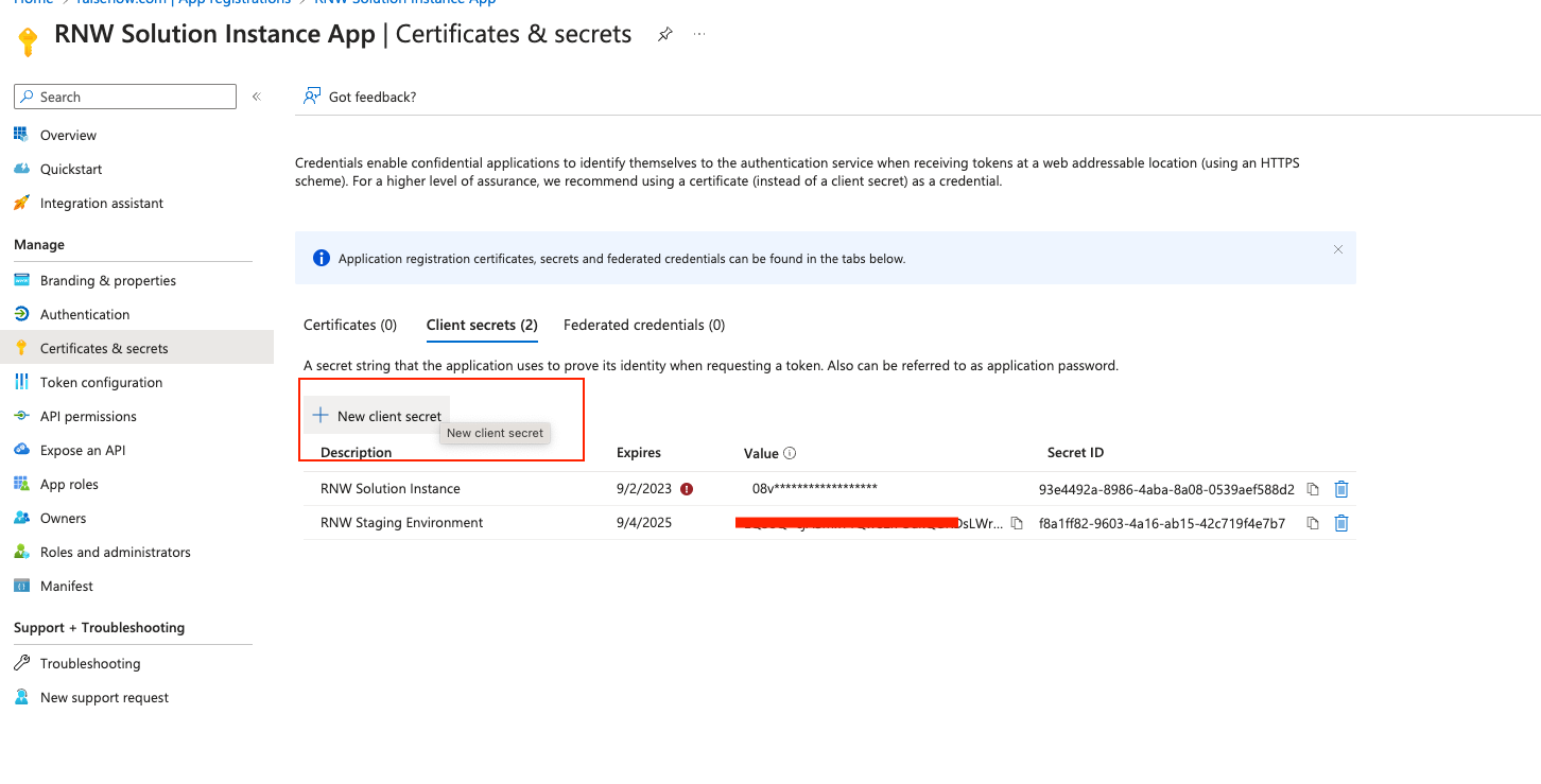 Azure active directory new secret