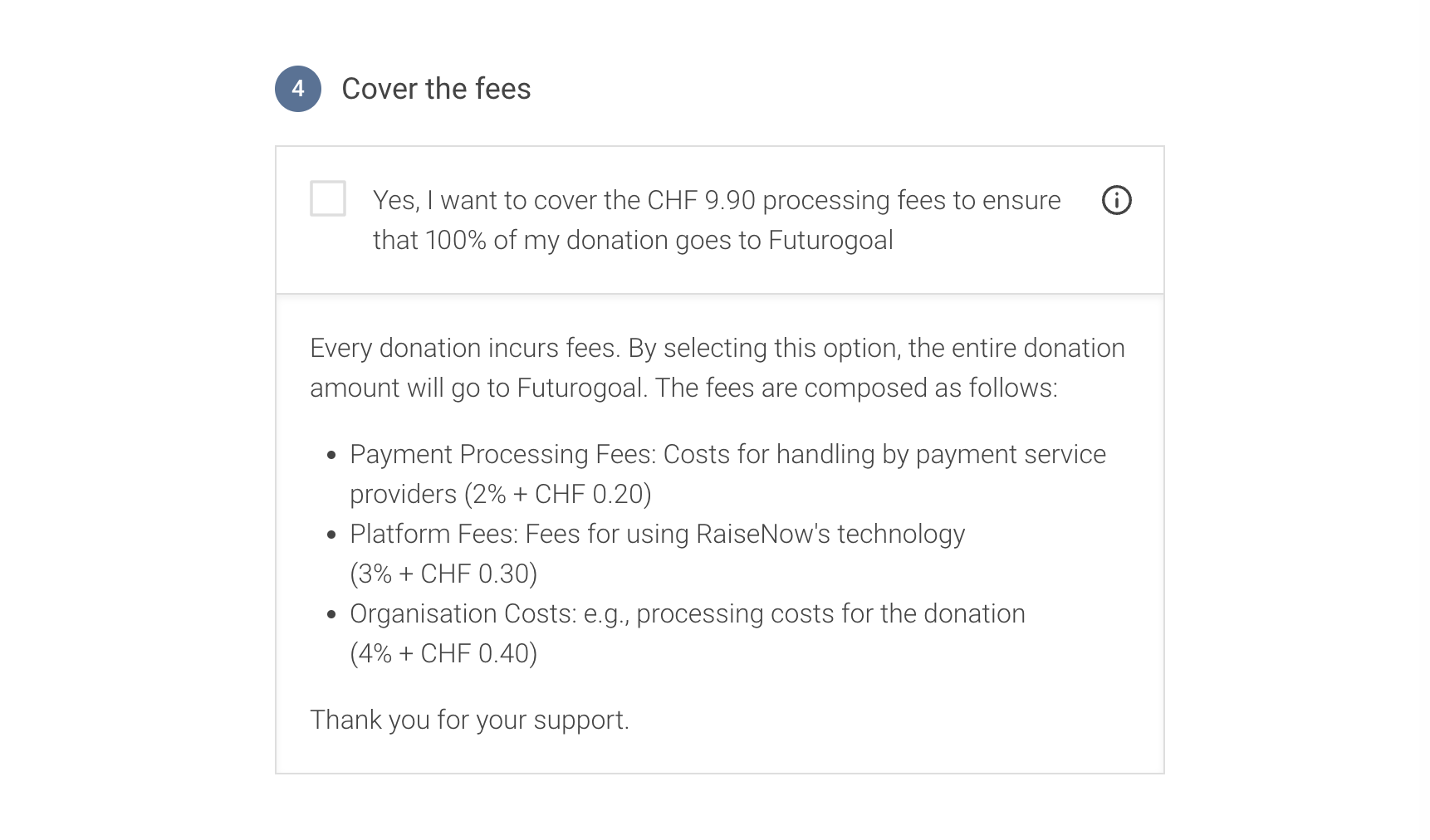 Cover the fees