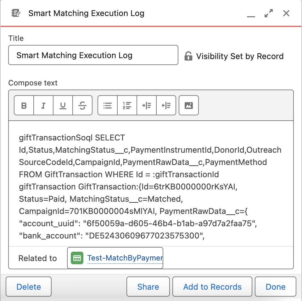 Rule execution log